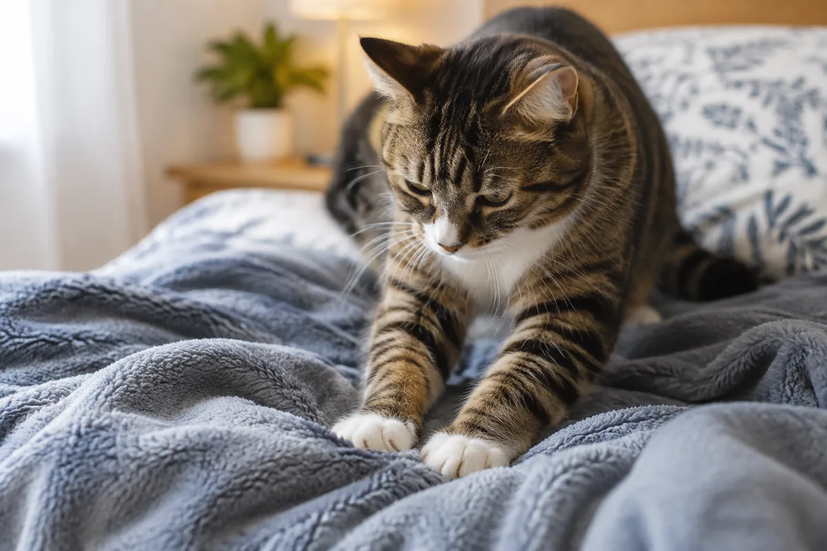 Pourquoi mon chat pétrit-il la couverture avant de dormir